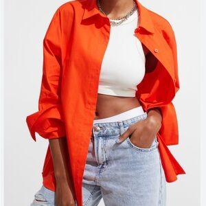 H&M Oversized Long Sleeve Orange Button Down Shirt XS